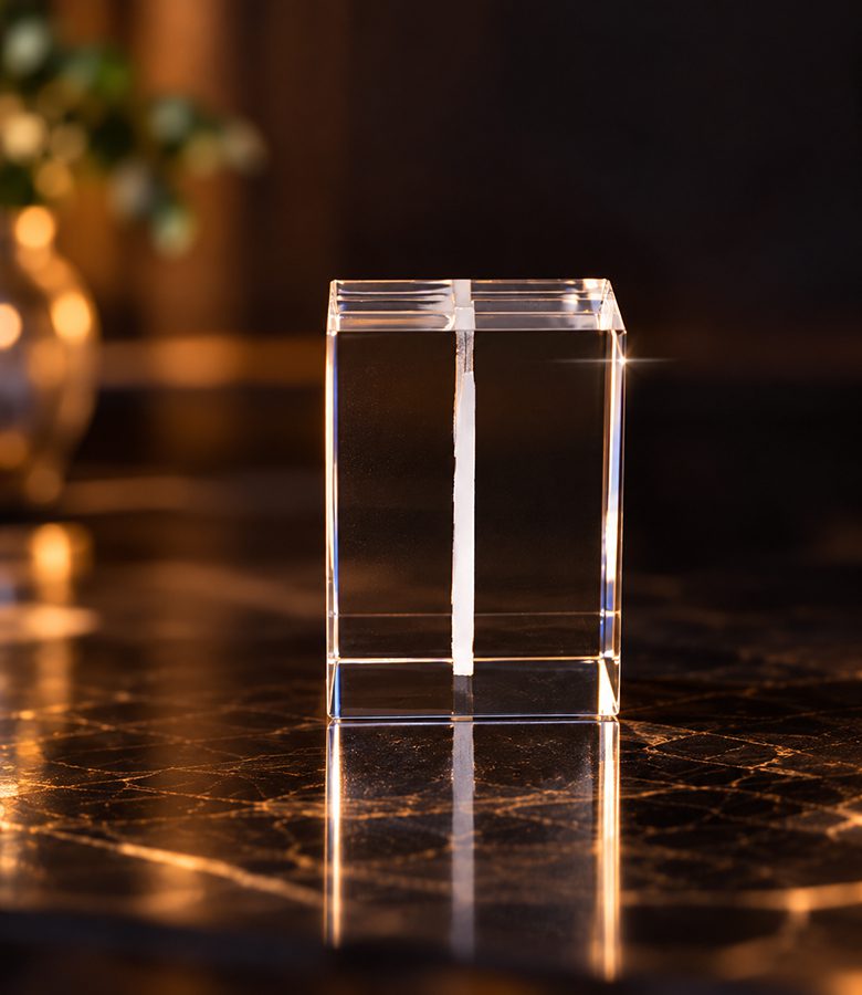 2D foto in glas - rechthoek - 3x4x3cm - zijaanzicht