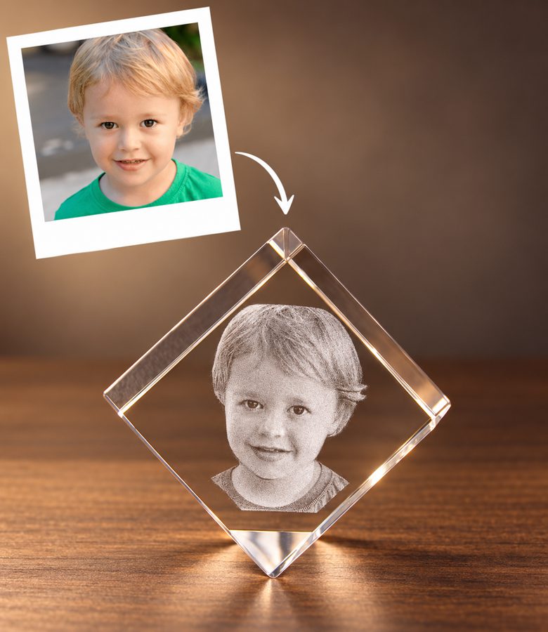 3D foto in glas - kubus staand op een hoek