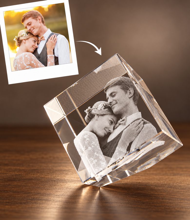 3D foto in glas - kubus staand op een hoek