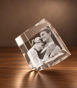 3D foto in glas - Kubus 6 cm staand op hoek - Kristal Glas