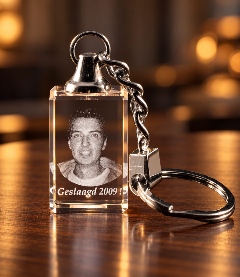 3D foto in glas - sleutelhanger met 1 portret