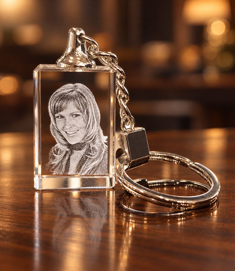 3D foto in glas - sleutelhanger met 1 portret