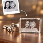 3D foto in glas - sleutelhanger met 2 portretten - originele foto