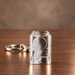 3D foto in glas - sleutelhanger met 2 portretten -zijaanzicht