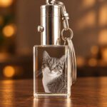 3D foto in glas - sleutelhanger met eigen foto van poes originele foto
