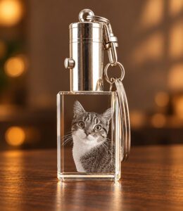 3D foto in glas - Sleutelhanger met licht - Kristal Glas