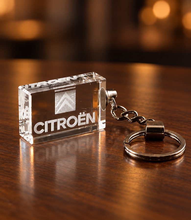 3D foto in glas - sleutelhanger met logo