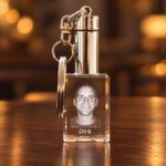 3D foto in glas - sleutelhanger met eigen foto van portret