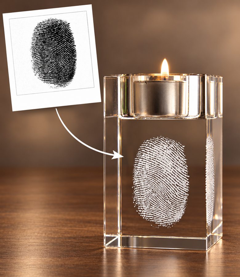 3D foto in glas - waxinelicht - vingerafdruk