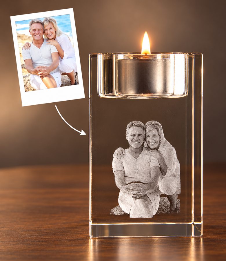 3D foto in glas - waxinelicht - 2 portretten