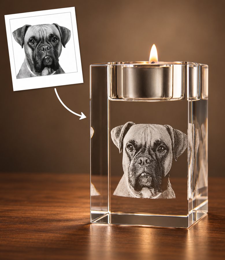 3D foto in glas - waxinelicht - huisdier -hond