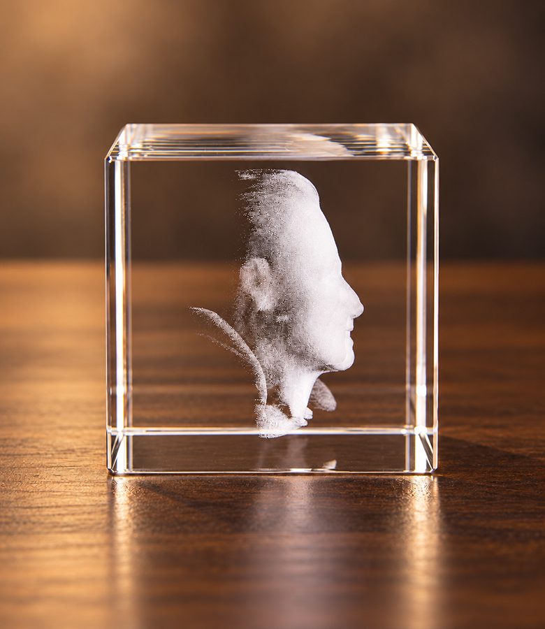 3d foto in glas - 4 x 4 x 4 cm - zijaanzicht