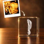 3D foto in glas - kubus - 5x5x5cm - originele foto - geboorte echo - zijaanzicht