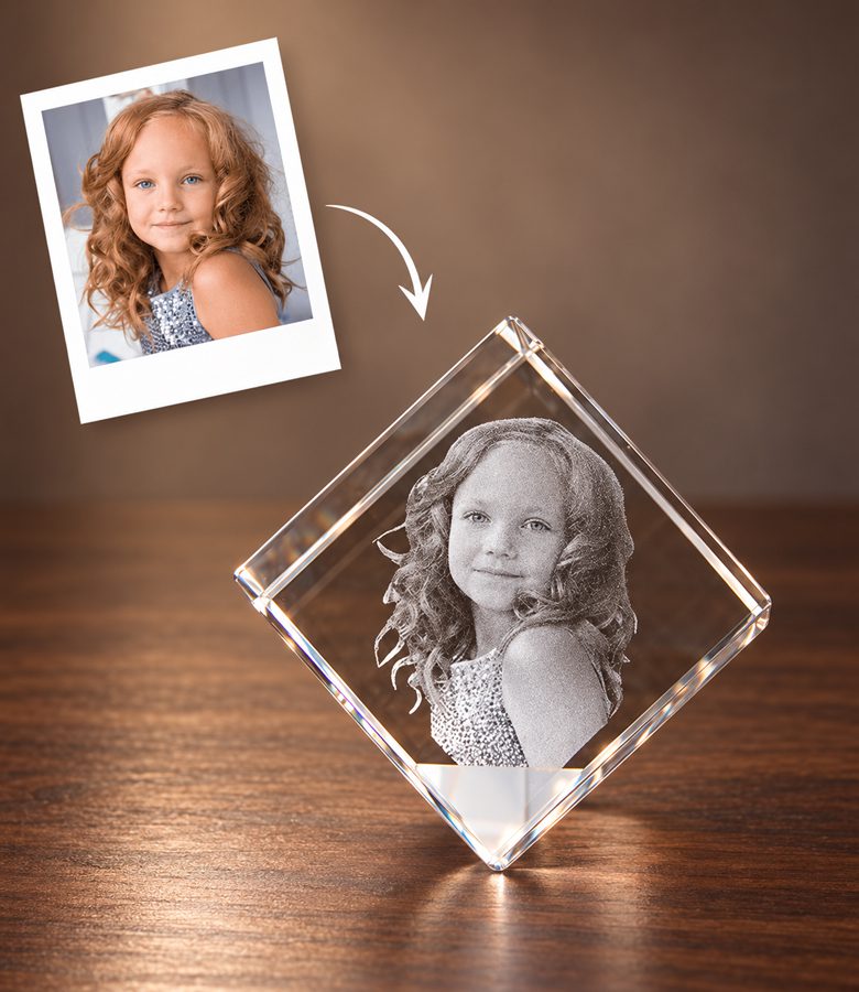 3D foto in glas - kubus staand op een hoek
