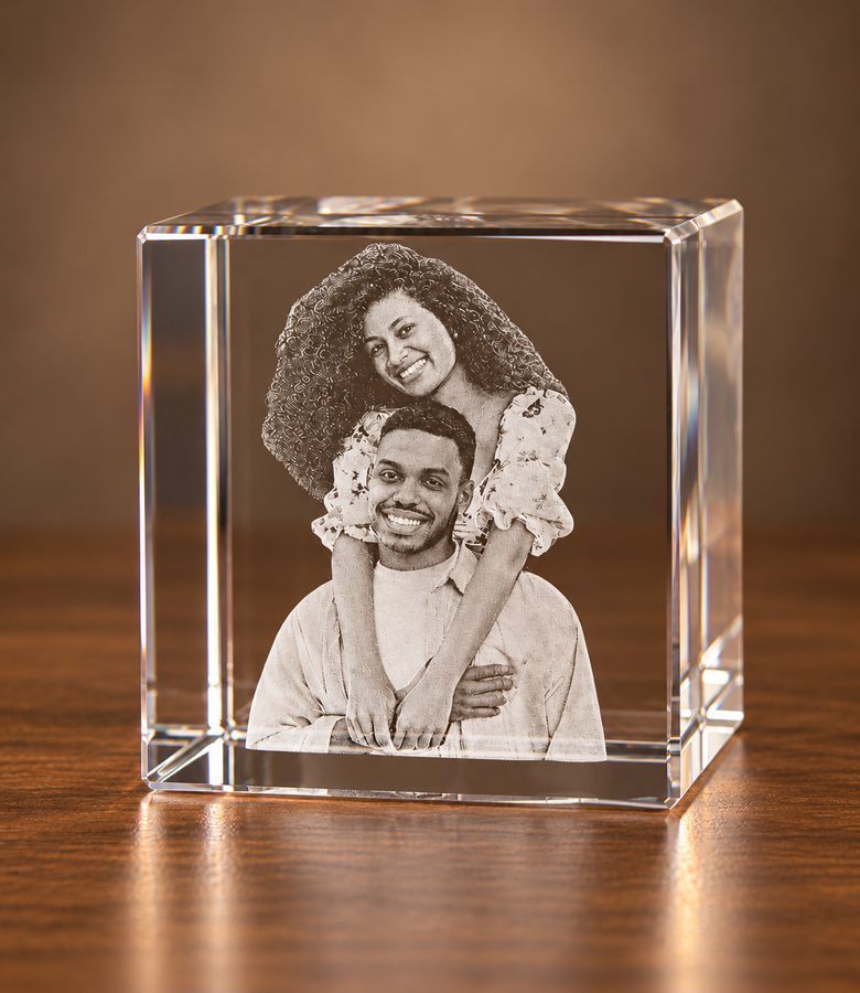 3D foto in glas - kubus - 2 portretten