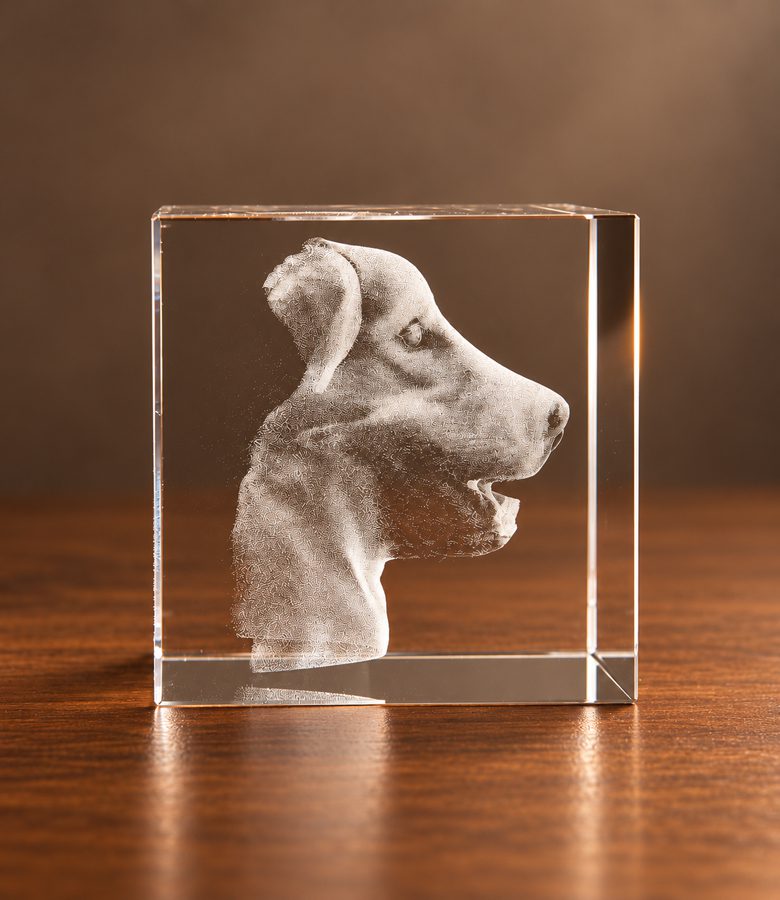 3D foto in glas - kubus - huisdier - hond - zijaanzicht