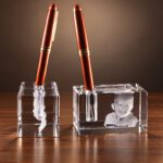 3D foto in glas - penhouder - voor- en zijaanzicht