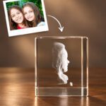 3D foto in glas - rechthoekig blok - 2 portretten - zijaanzicht