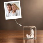 3D foto in glas - rechthoekig blok - 2 portretten - zijaanzicht