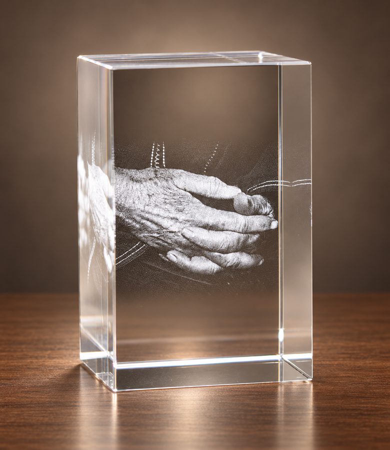 3D foto in glas - rechthoekig blok - handen
