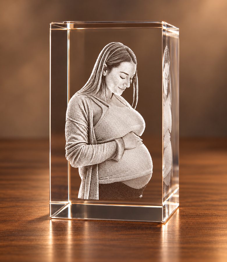 3D foto in glas - rechthoekig blok - 1 portret - zwangere buik
