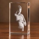 3D foto in glas - rechthoekig blok - 1 portret - zwangere buik - zijaanzicht