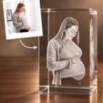 3D foto in glas - rechthoekig blok - 1 portret - zwangere buik