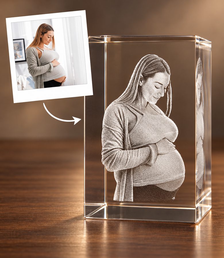 3D foto in glas - rechthoekig blok - 1 portret - zwangere buik