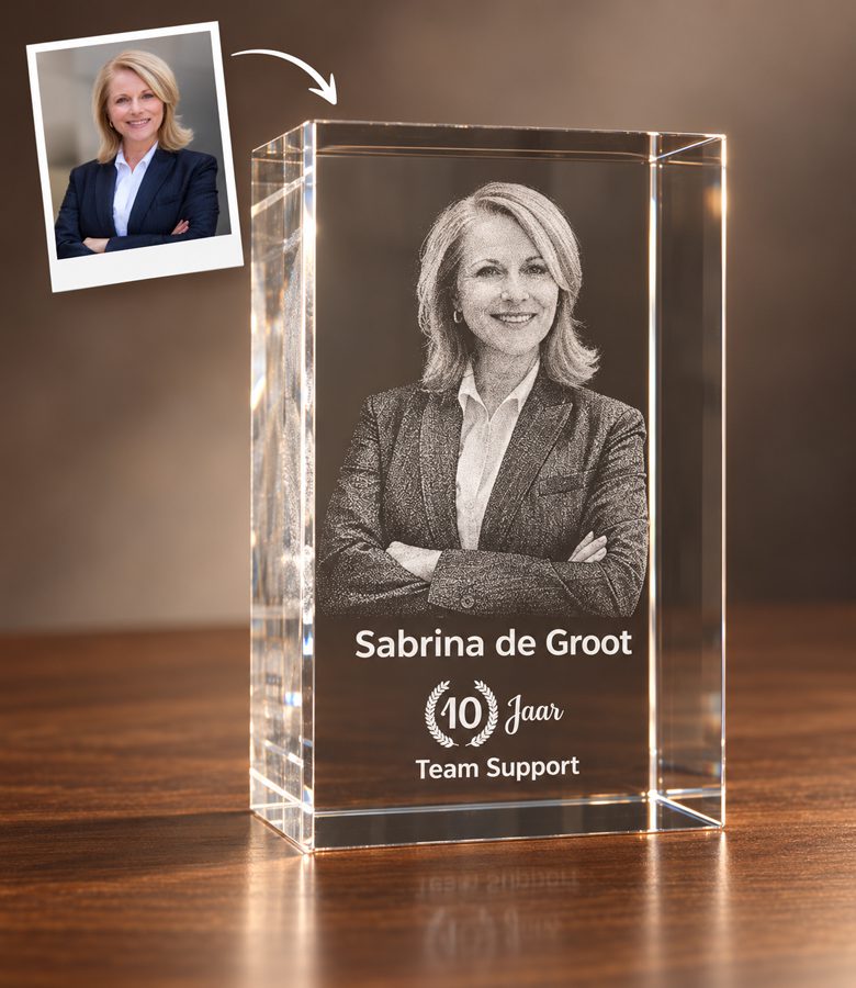 3D foto in glas - rechthoekig blok - 1 portret - jubileum