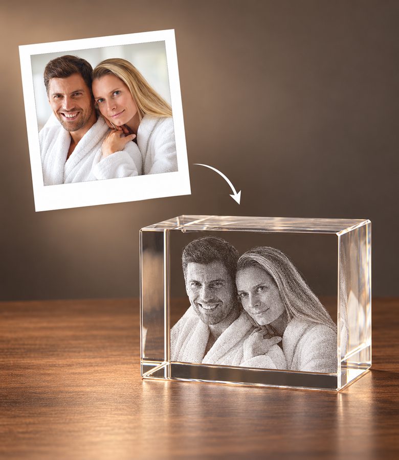 3D foto in glas - rechthoekig blok - 2 portretten