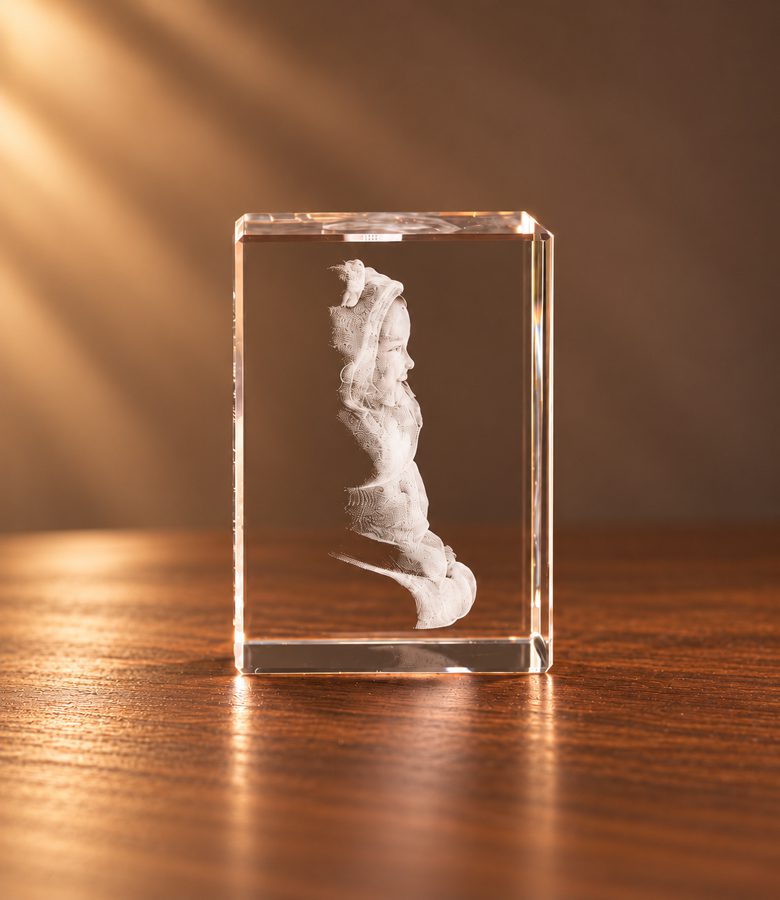 3D foto in glas - rechthoekig blok - 1 portret - zijaanzicht