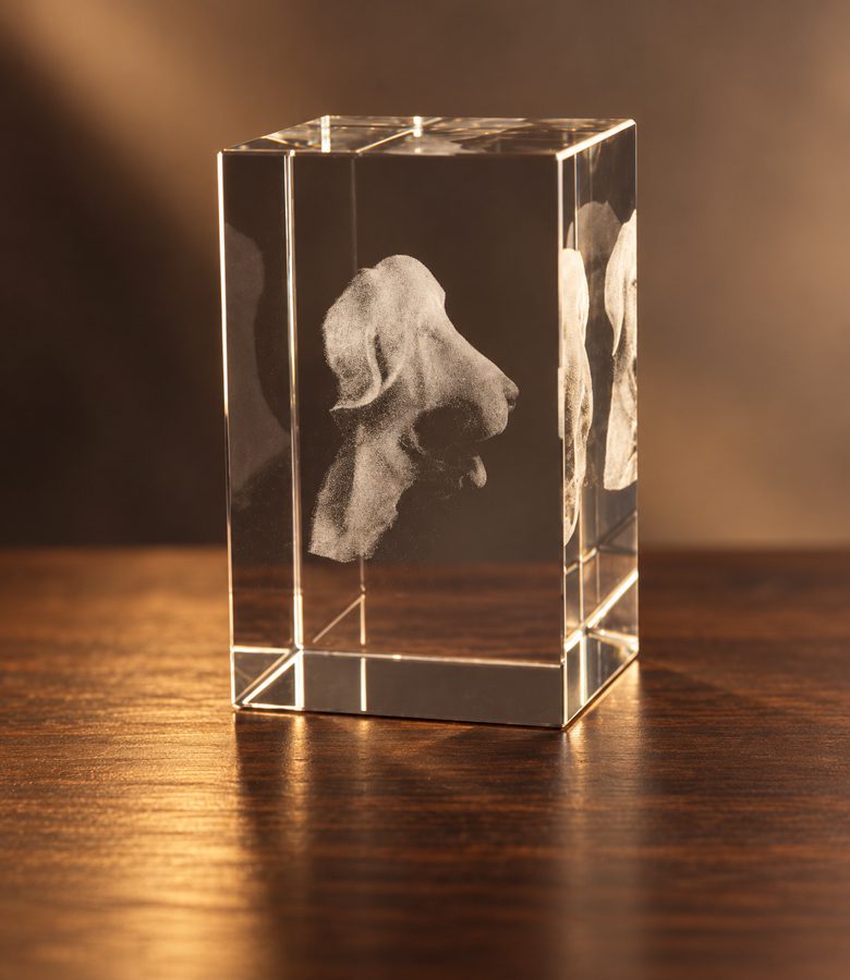 3D foto in glas - rechthoekig blok - huisdier - hond - zijaanzicht