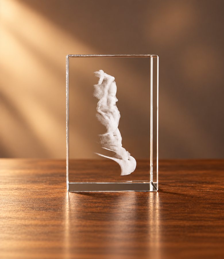 3D foto in glas - rechthoekig blok - 1 portret - zijaanzicht