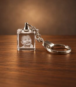 2D foto in glas - Sleutelhanger dobbelsteen - Kristal Glas