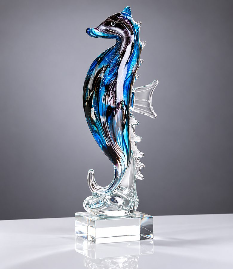 Glasculptuur zeepaardje van geblazen glas