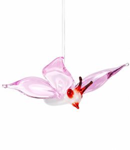Glazen vlinder met koordje - mondgeblazen hangdecoratie