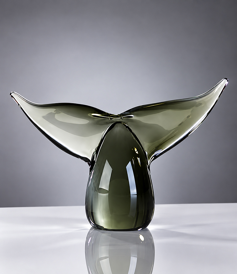 Glazen walvisvin - decoratieve walvisstaart van grijs glas