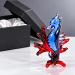 Glazen zeepaardje met koraal - rood en blauw glas