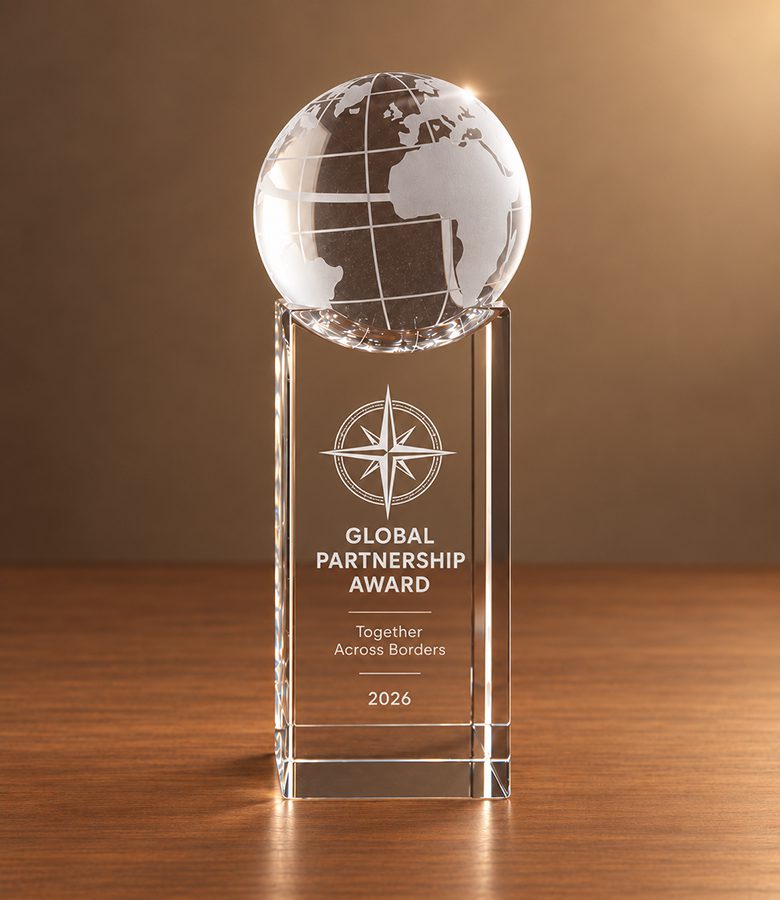 award wereldbol op sokkel