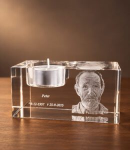 2D foto in glas - Waxinelichthouder liggend - Kristal Glas