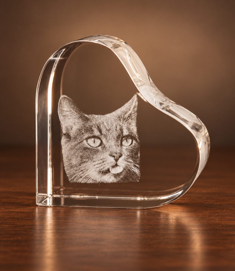 Glazen hart met eigen foto - poes