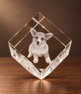 2D foto in glas - Kubus 4 cm staand op hoek - Kristal Glas