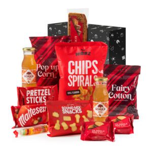 Kerstpakket Kleintje Rood met sap en zoete snacks
