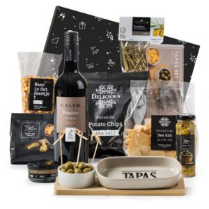 Kerstpakket We love Tapas met Primitivo en serveerset