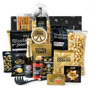 Kerstpakket Smakelijk Goud & Zwart met pasta en bubbels