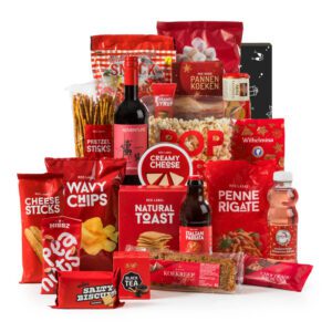 Kerstpakket Familie Rood met wijn en kookproducten