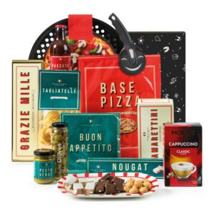 Kerstpakket Grazie Mille met pizzaplaat en Italiaanse hapjes