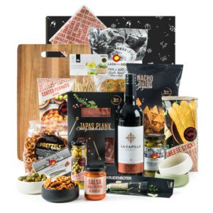 Kerstpakket Tapas del Sol met acaciaplank en rode wijn