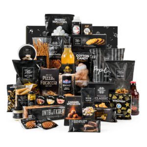 Kerstpakket Zwart XL met appelsap en borrelproducten
