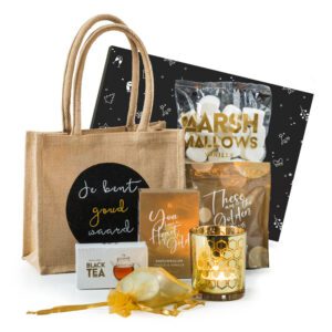 Kerstpakket Choco DeLuxe met twee gouden mokken
